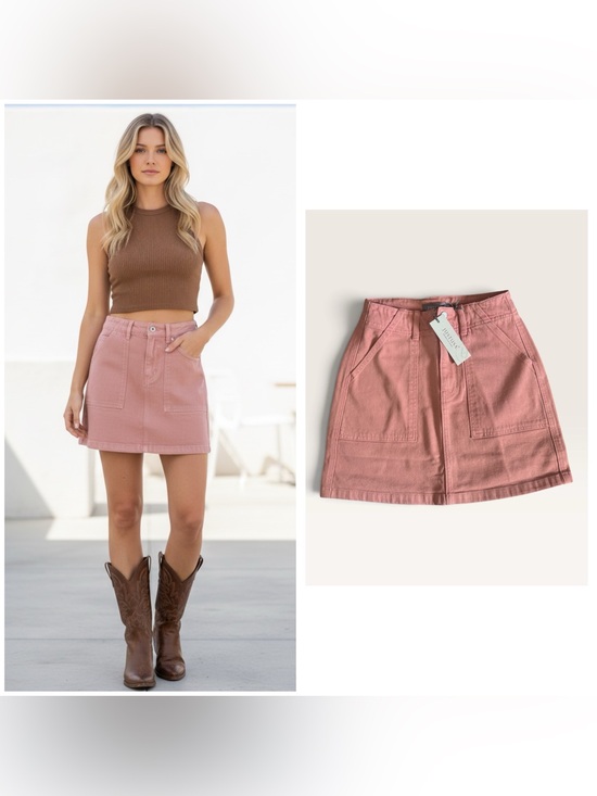 Just USA Dresses & Skirts - NEW Just USA x Stitch Fix Dusty Pink Denim Patch-Pocket Mini Skirt, XSP